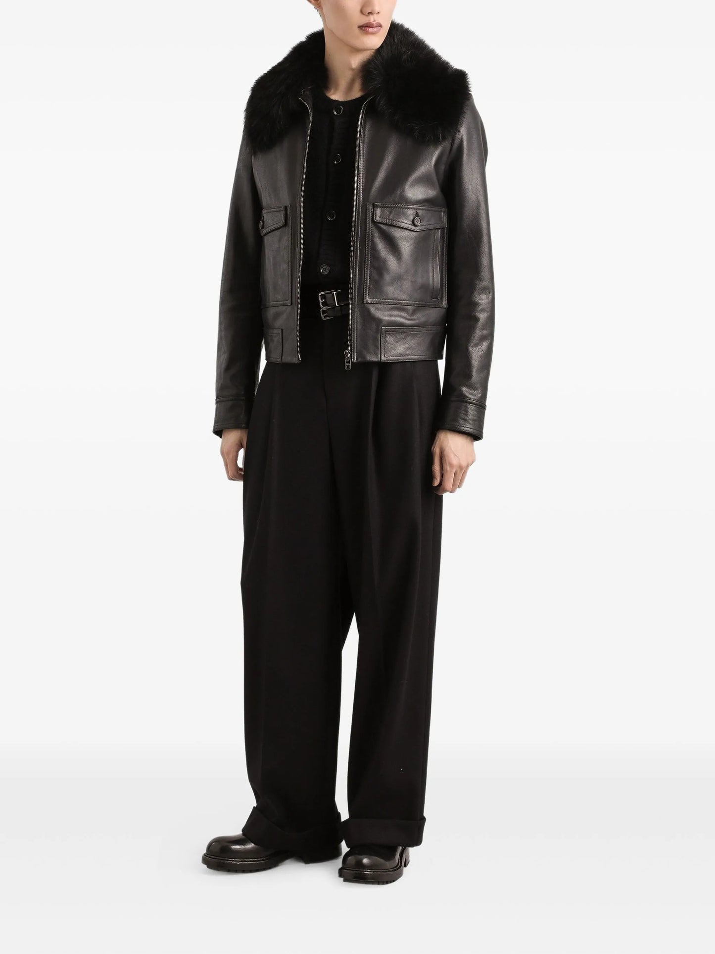 fur-collar leather jacket