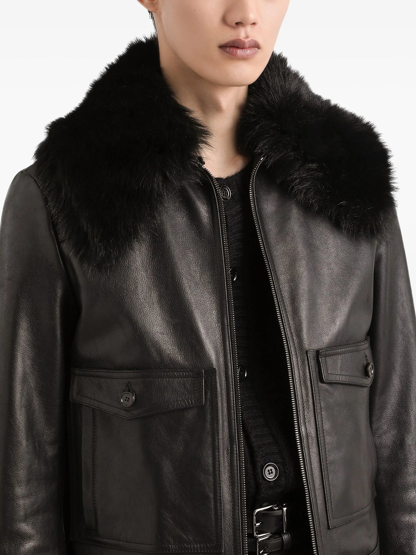 fur-collar leather jacket