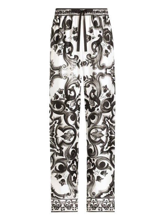 Majolica-print trousers