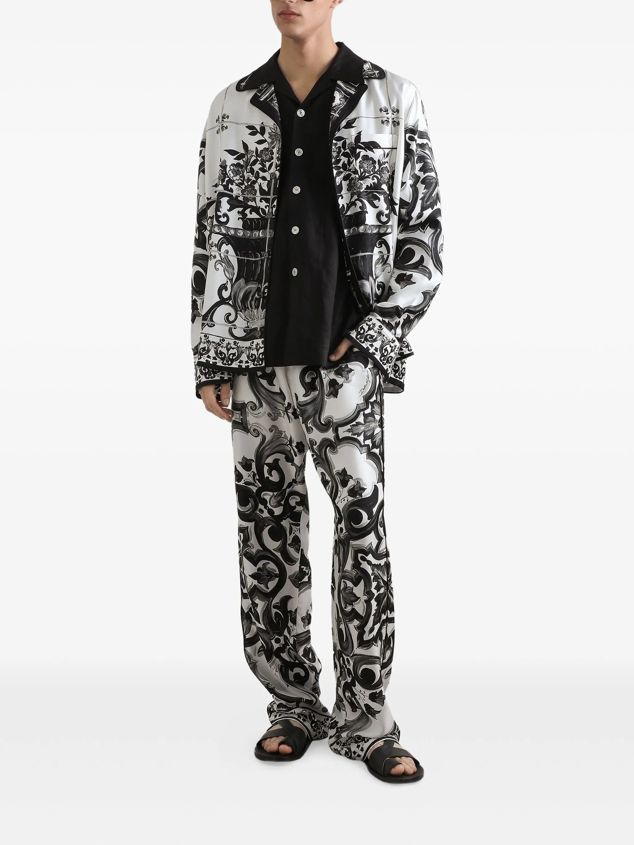 Majolica-print trousers