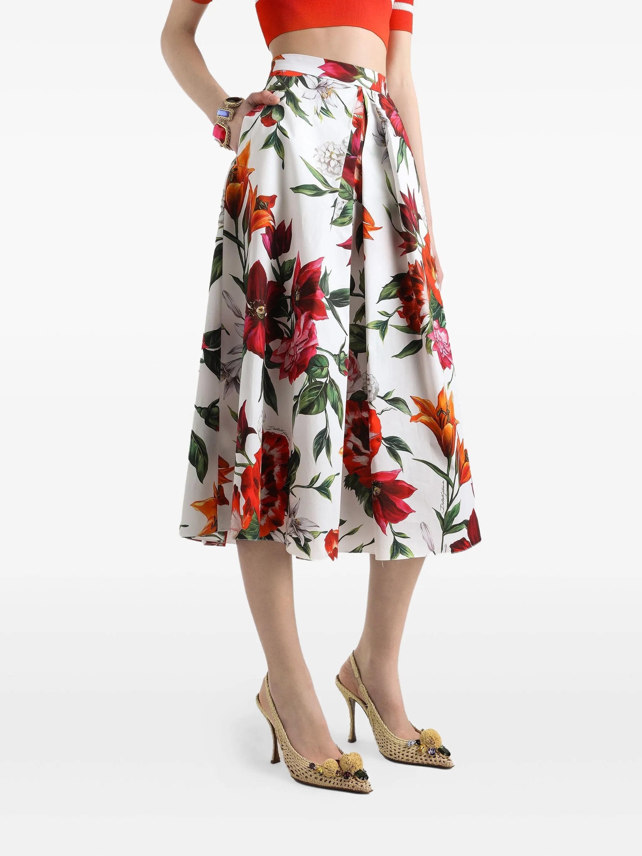 floral-print midi skirt