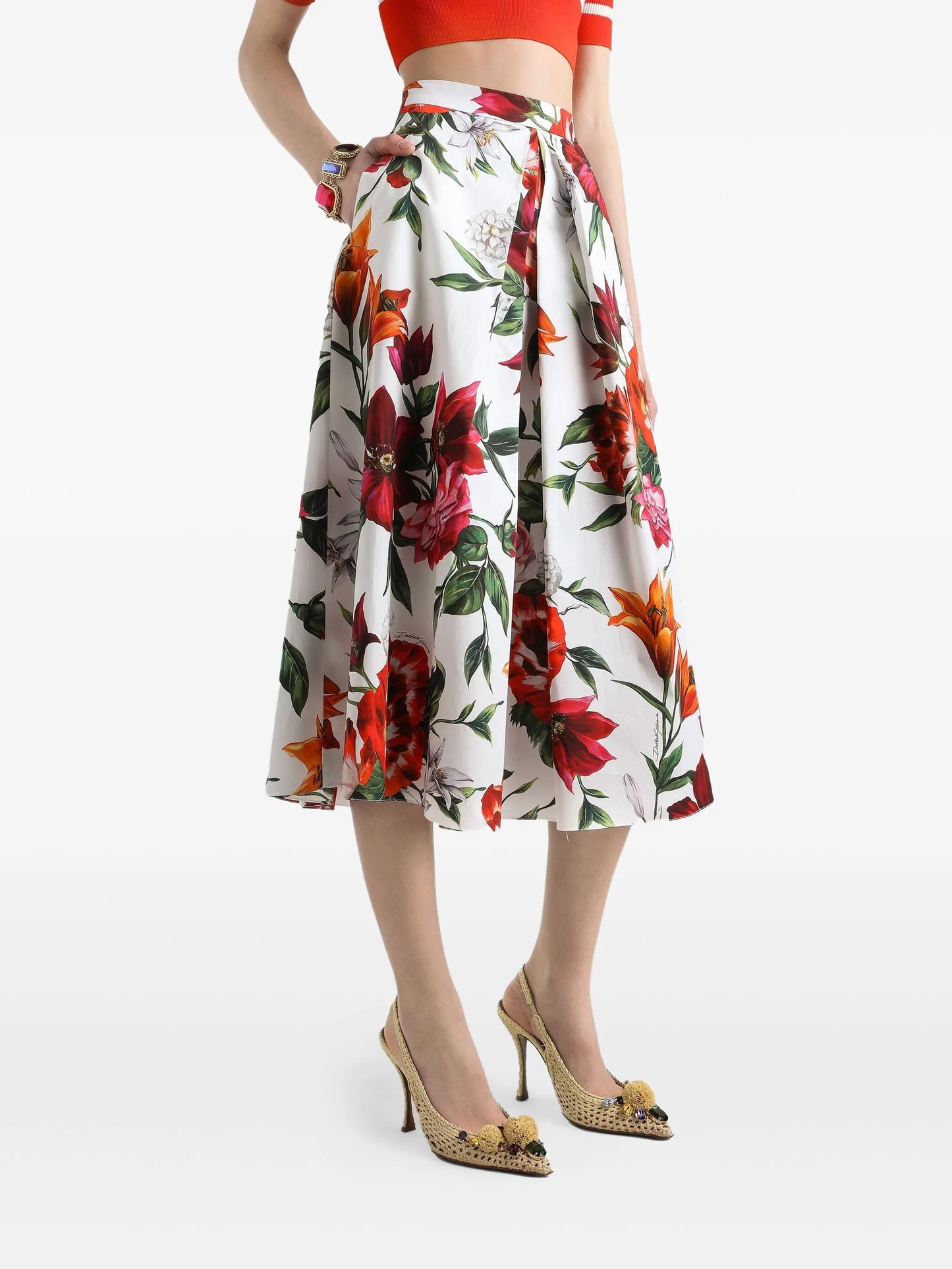 floral-print midi skirt