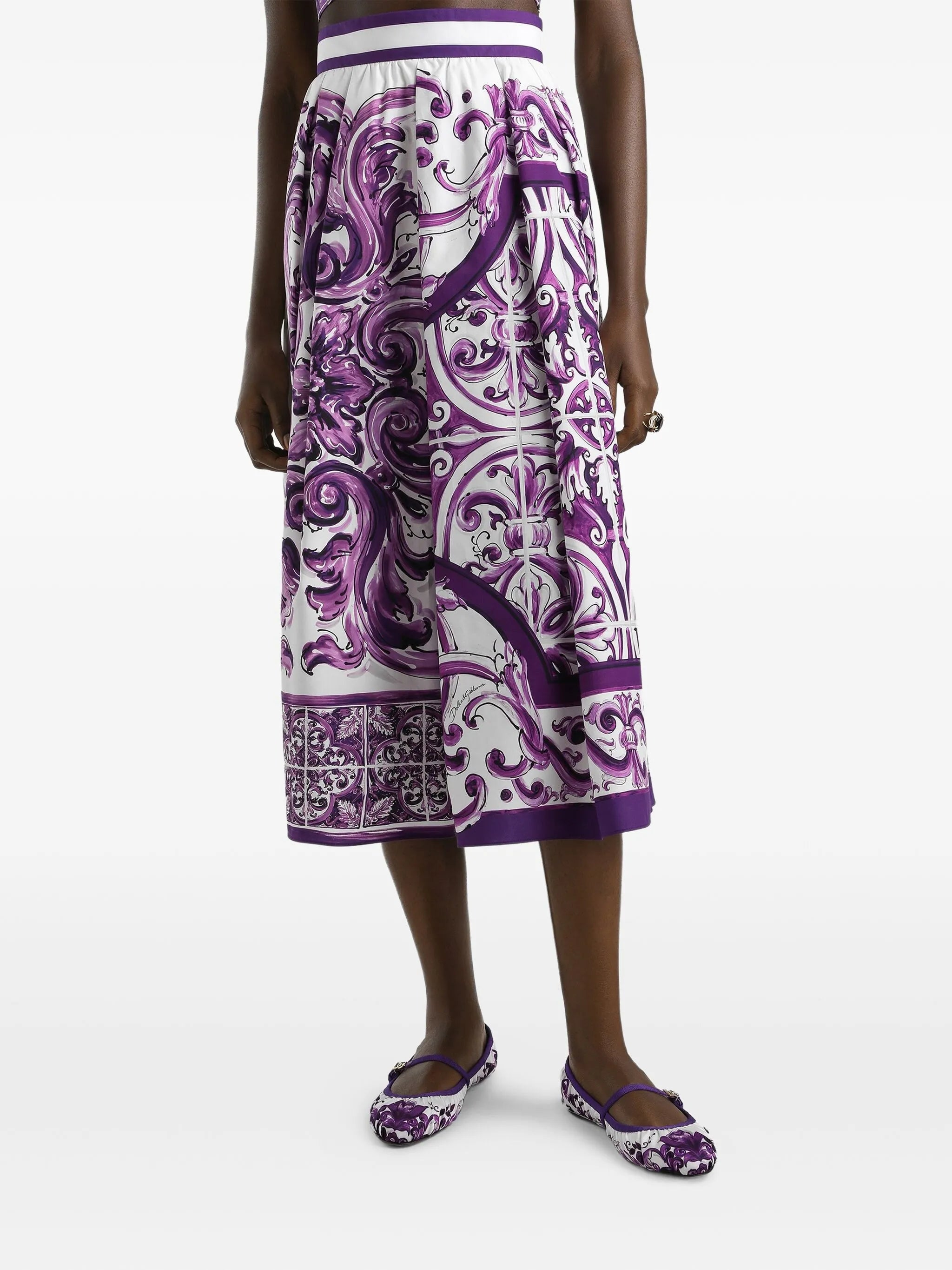Majolica-print midi skirt