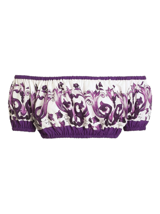 Majolica-print crop top