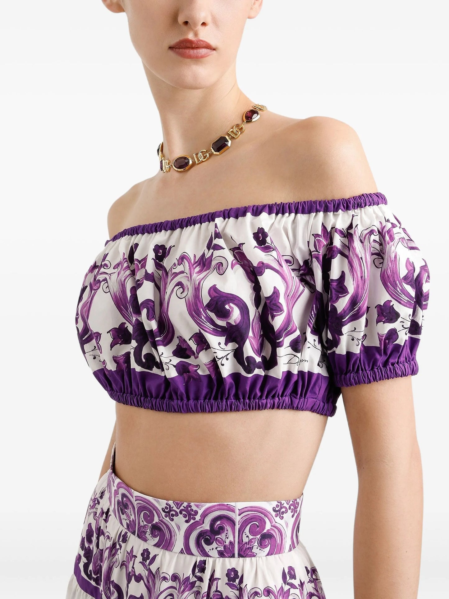 Majolica-print crop top