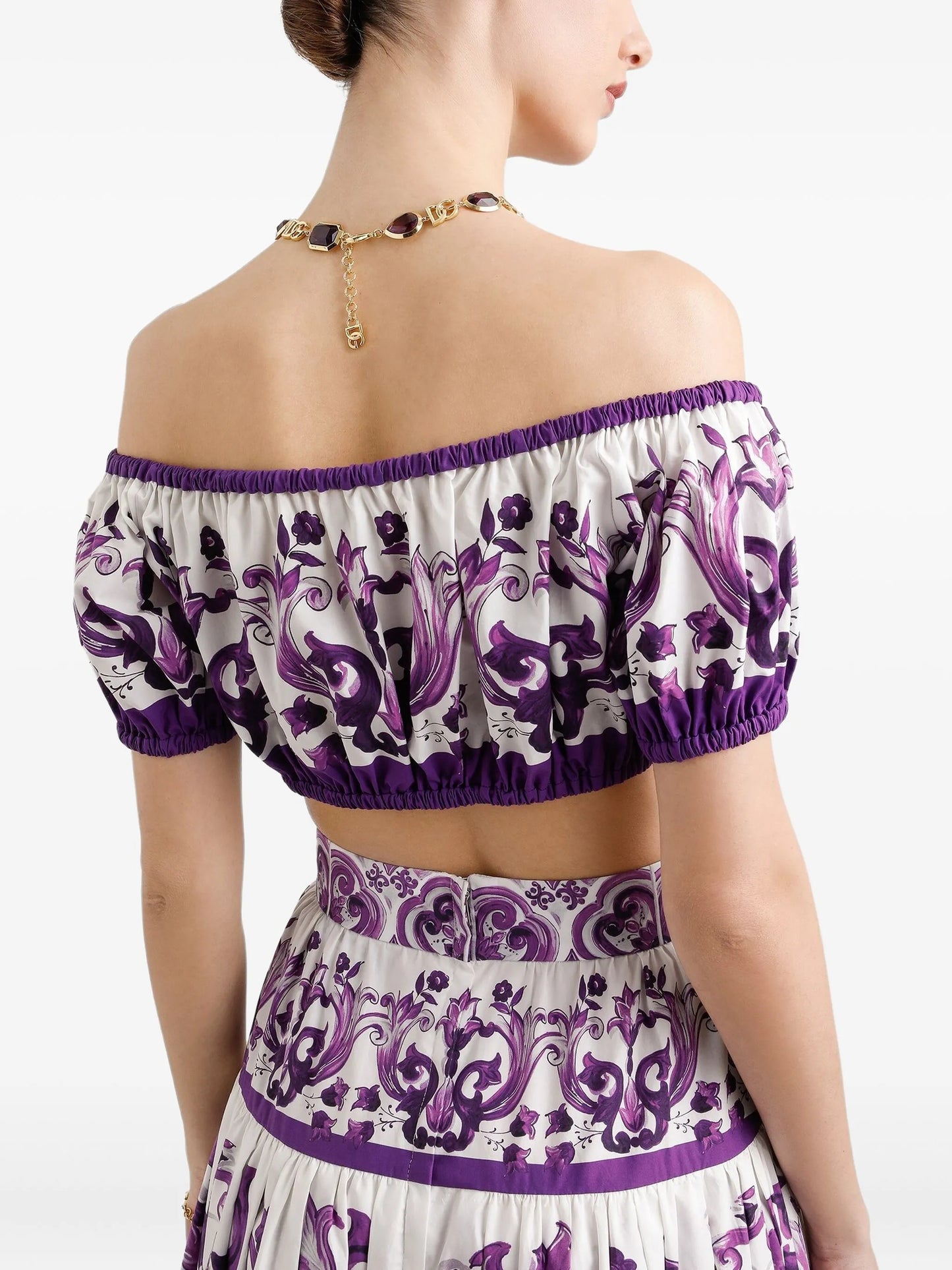 Majolica-print crop top