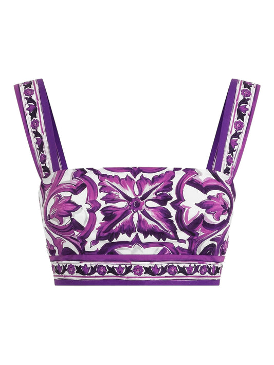 Majolica-print bralette top