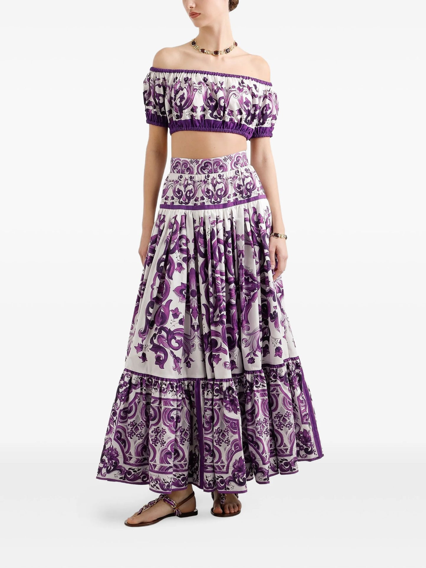 Majolica-print maxi skirt