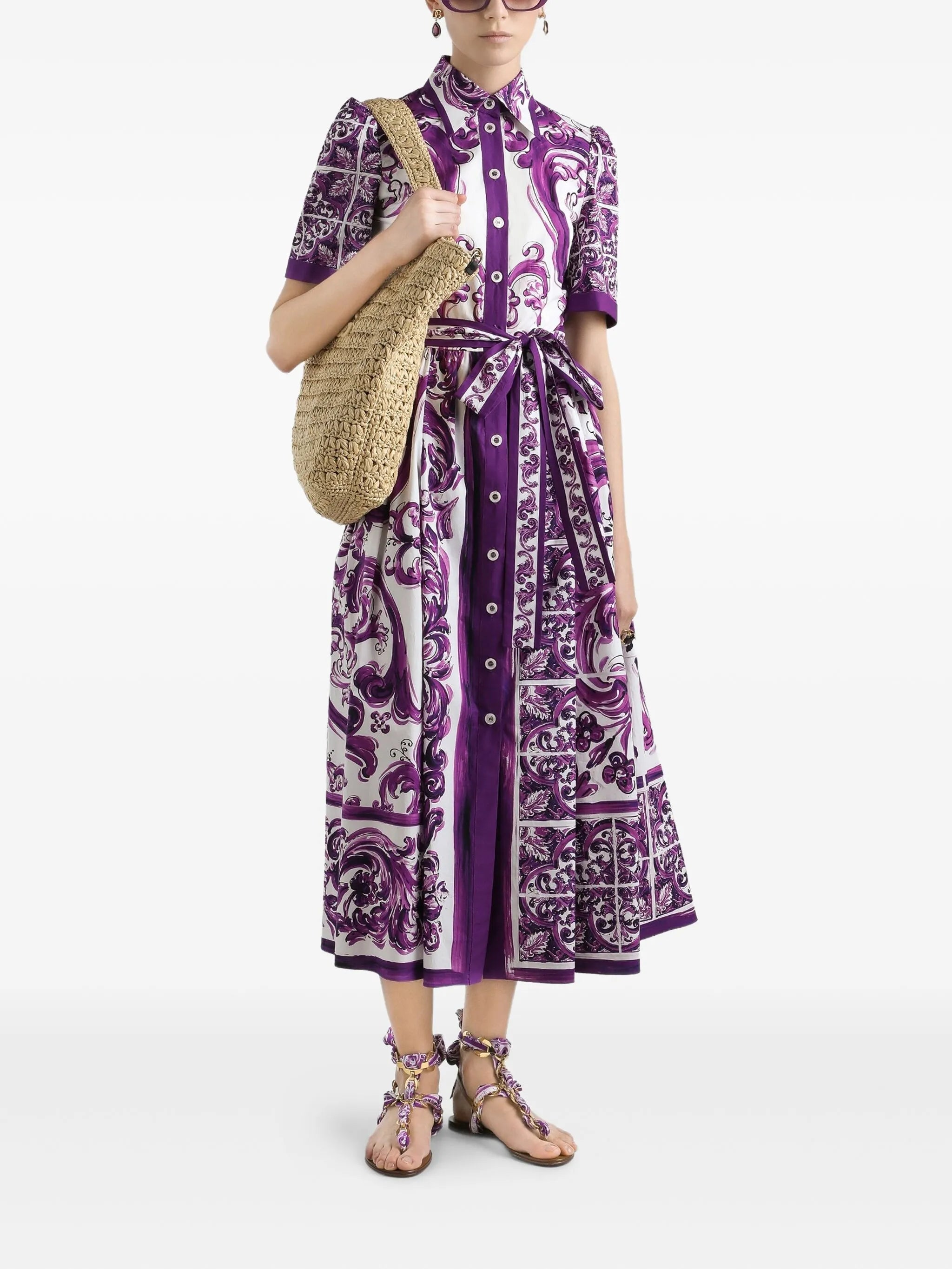 Majolica-print midi dress