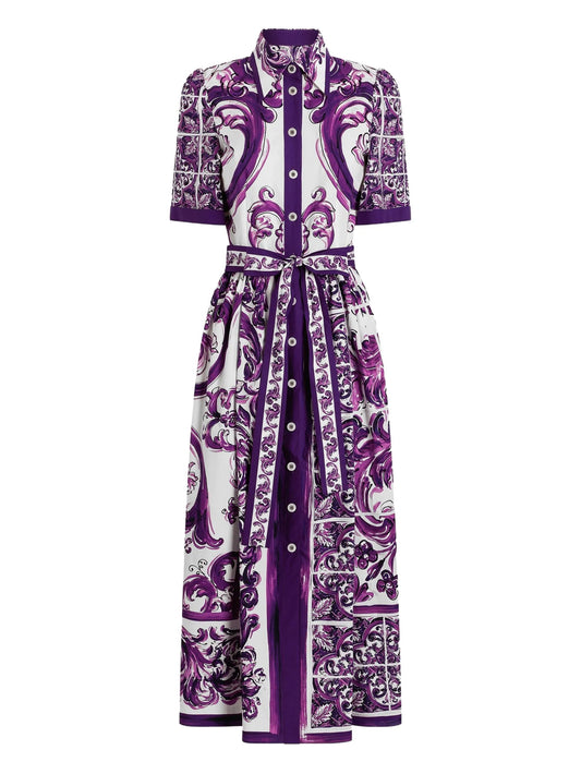 Majolica-print midi dress