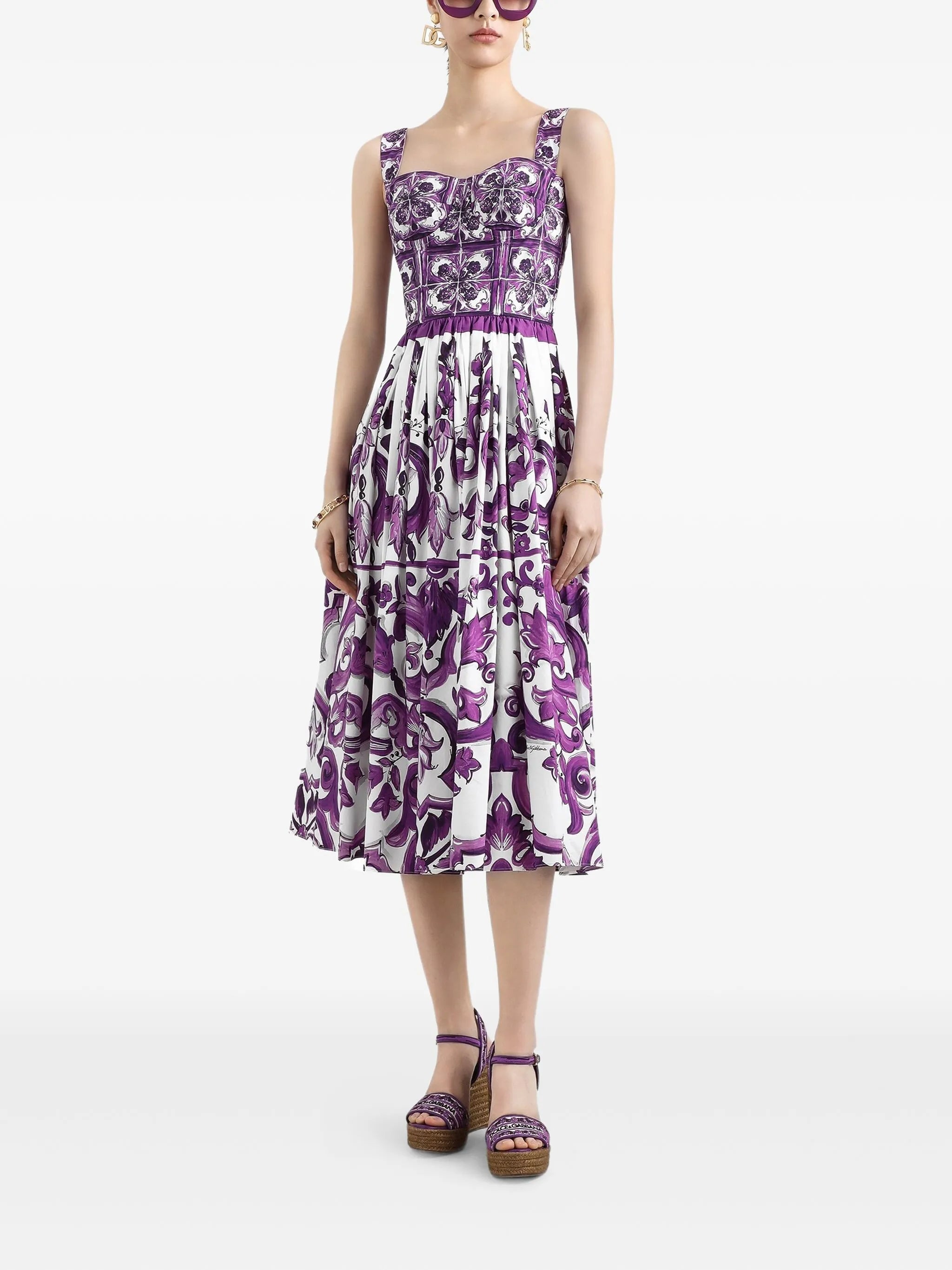 Majolica-print midi dress