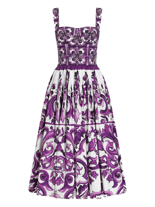 Majolica-print midi dress