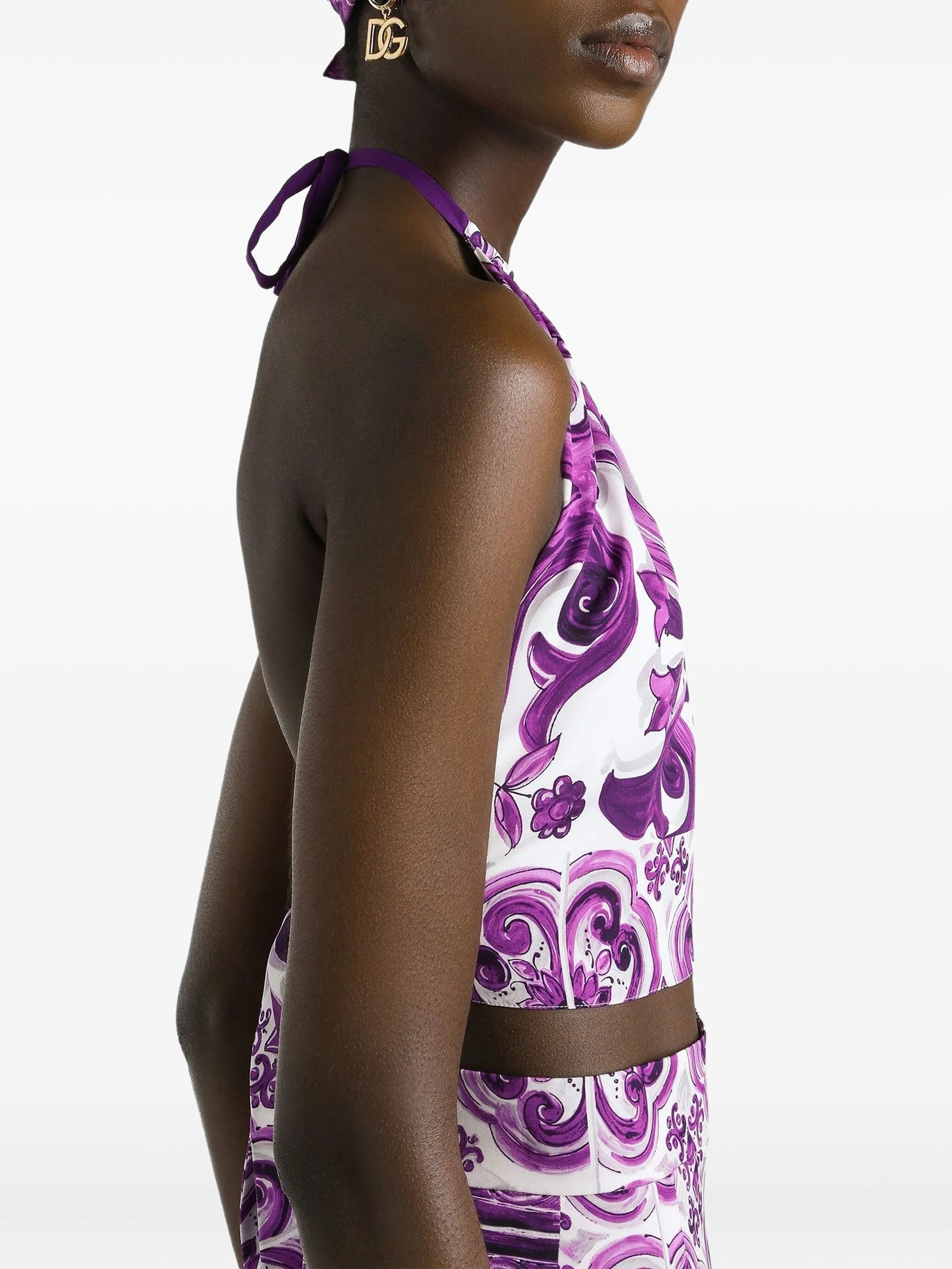 Majolica-print charmeuse top