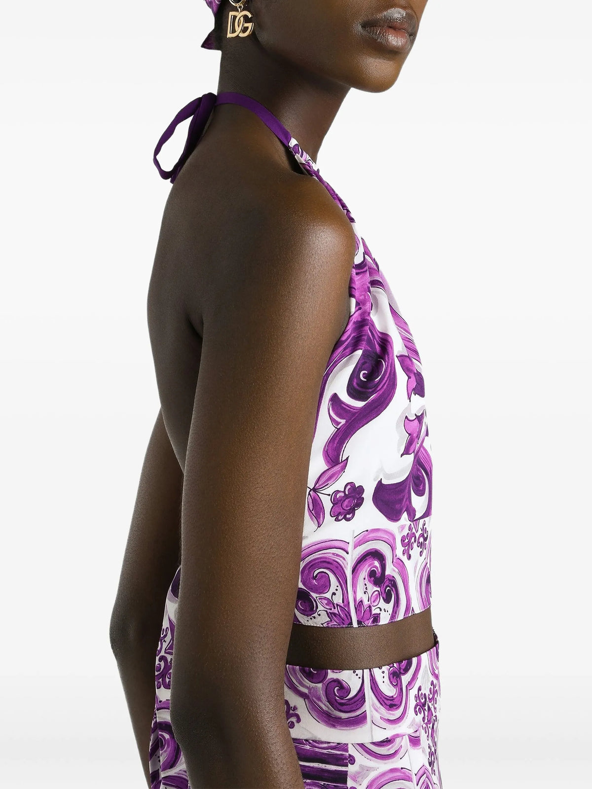 Majolica-print charmeuse top