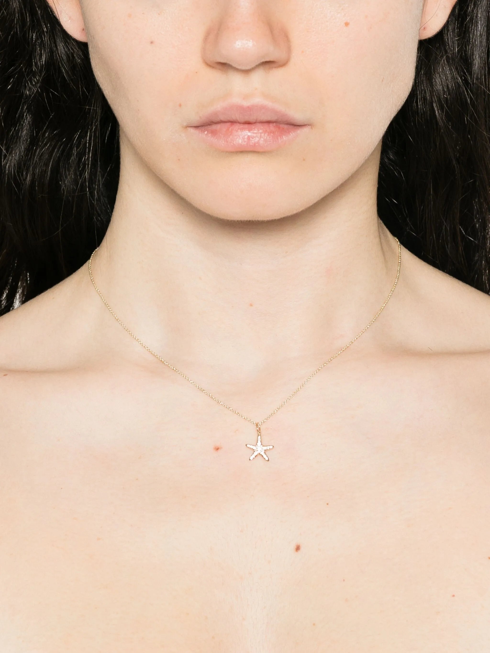 14K yellow gold starfish-charm diamond necklace