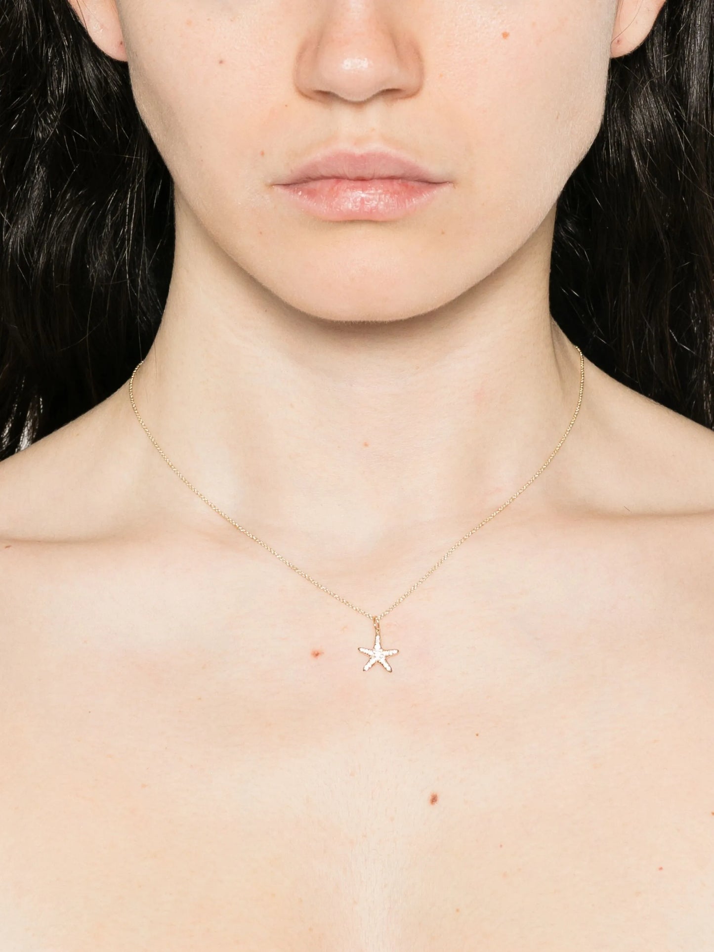 14K yellow gold starfish-charm diamond necklace