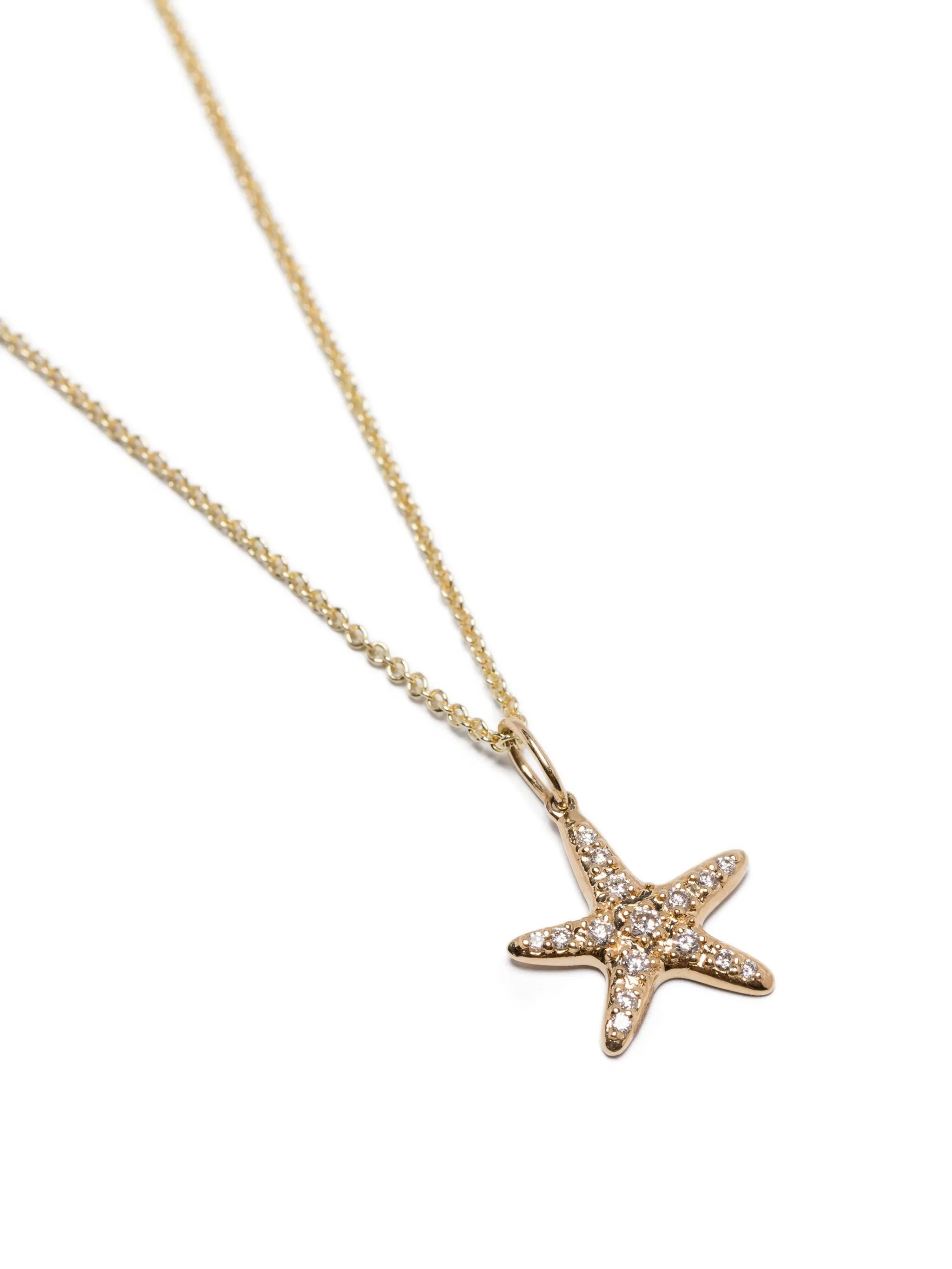 14K yellow gold starfish-charm diamond necklace