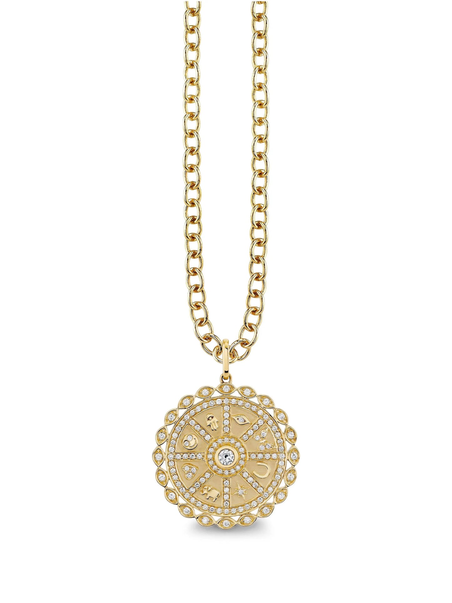 14CT yellow gold Icon Wheel Coin diamond necklace