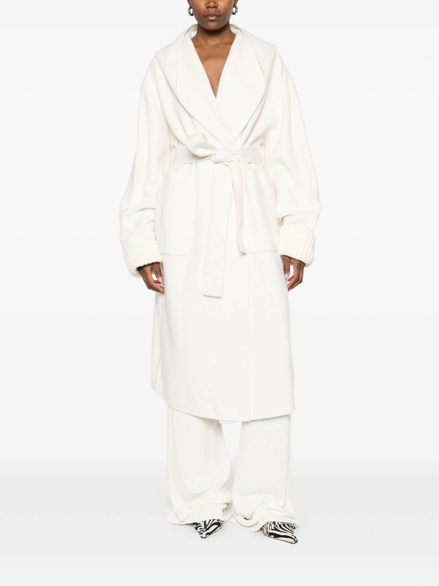 hooded knitted-cuff coat
