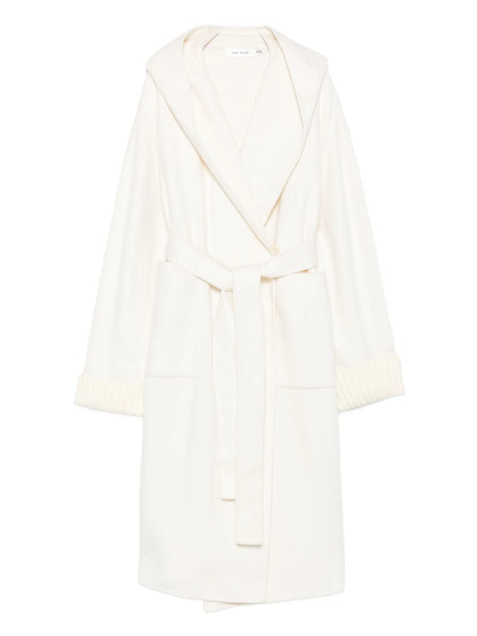 hooded knitted-cuff coat