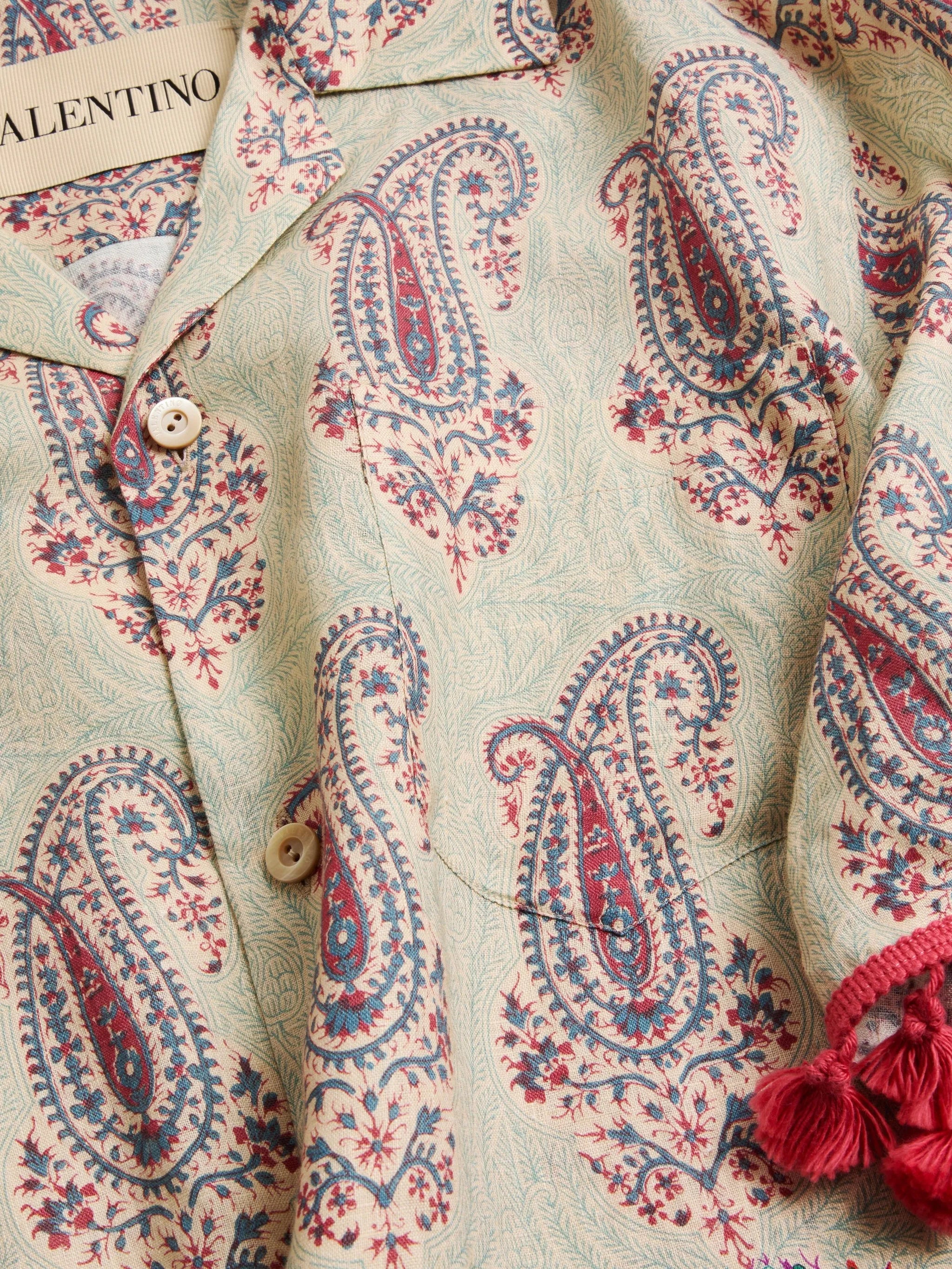 lightweight linen bowling shirt with Voyage Imaginaire print