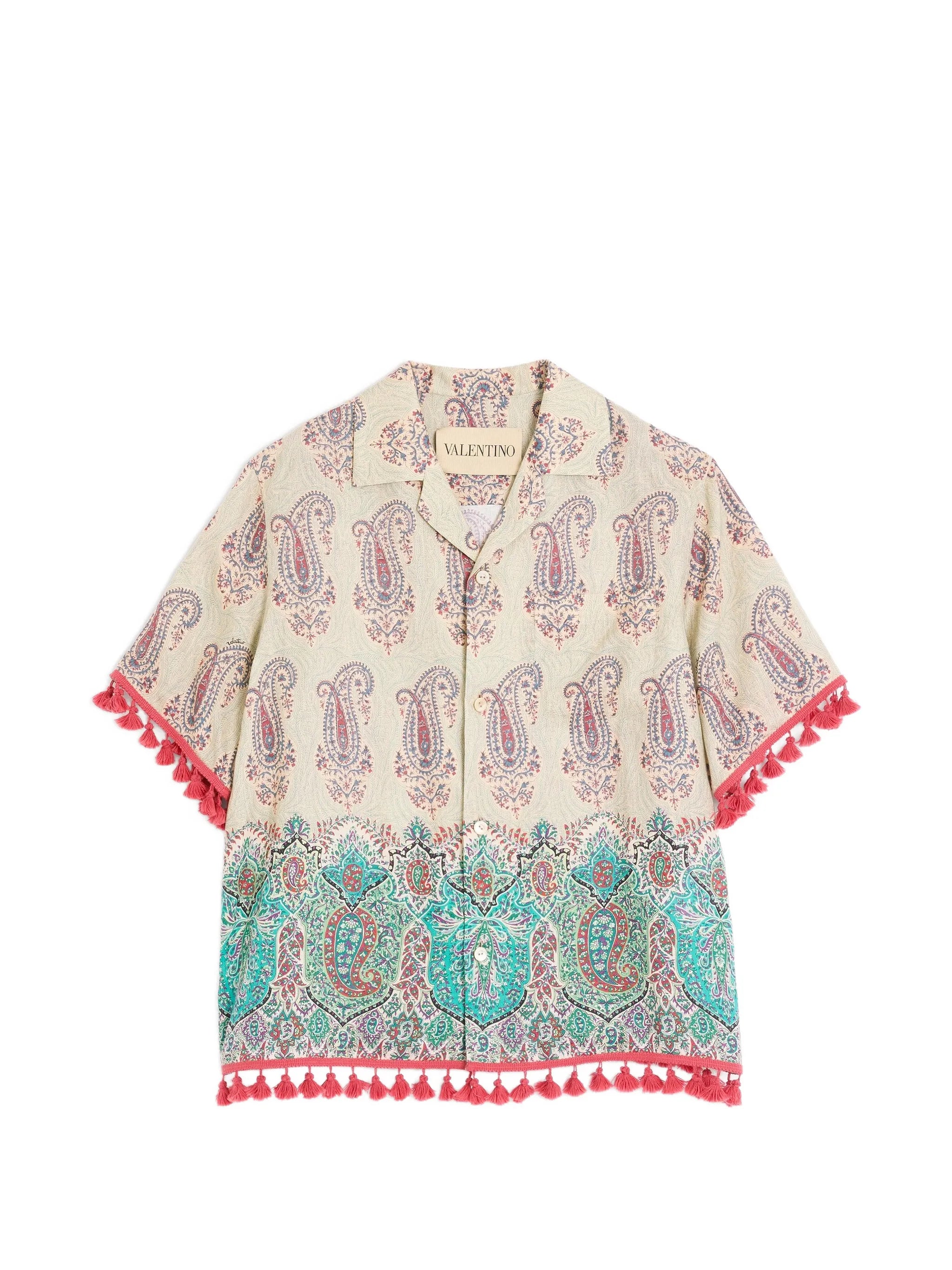 lightweight linen bowling shirt with Voyage Imaginaire print