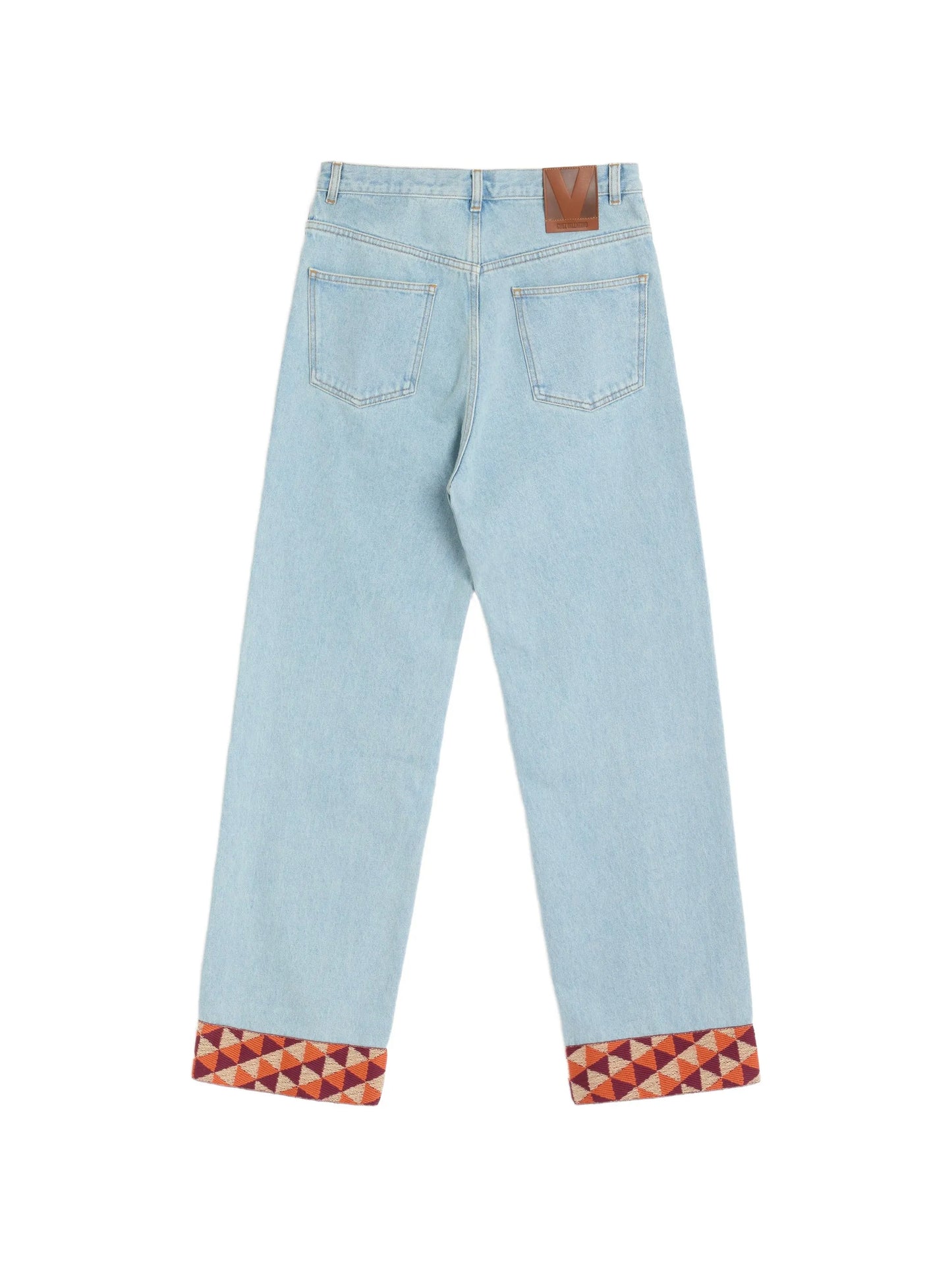 denim pants with jacquard hem