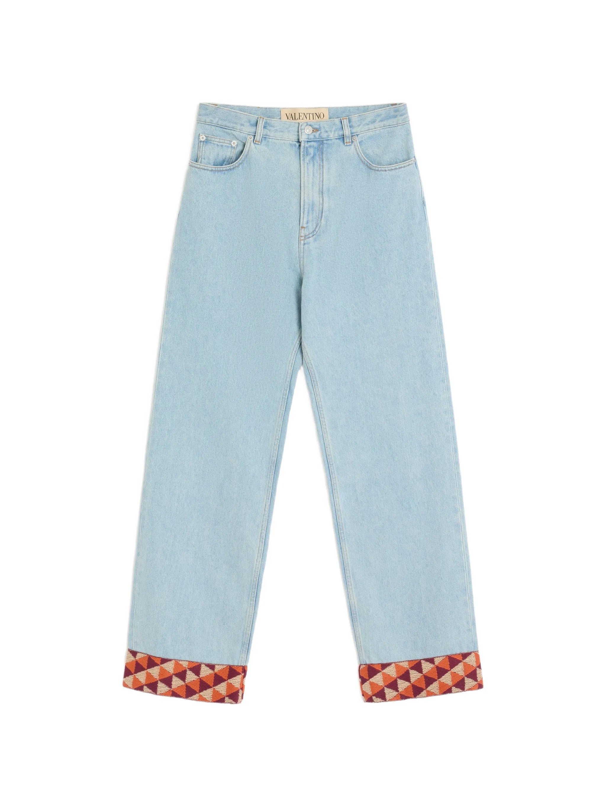 denim pants with jacquard hem