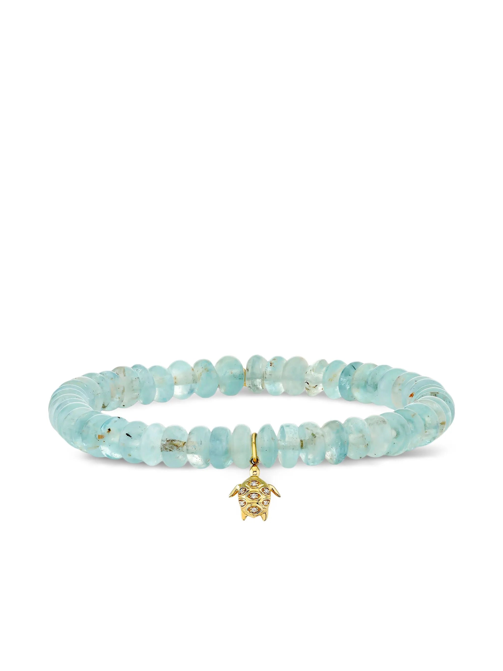 14CT yellow gold small Turtle aquamarine and diamond bracelet