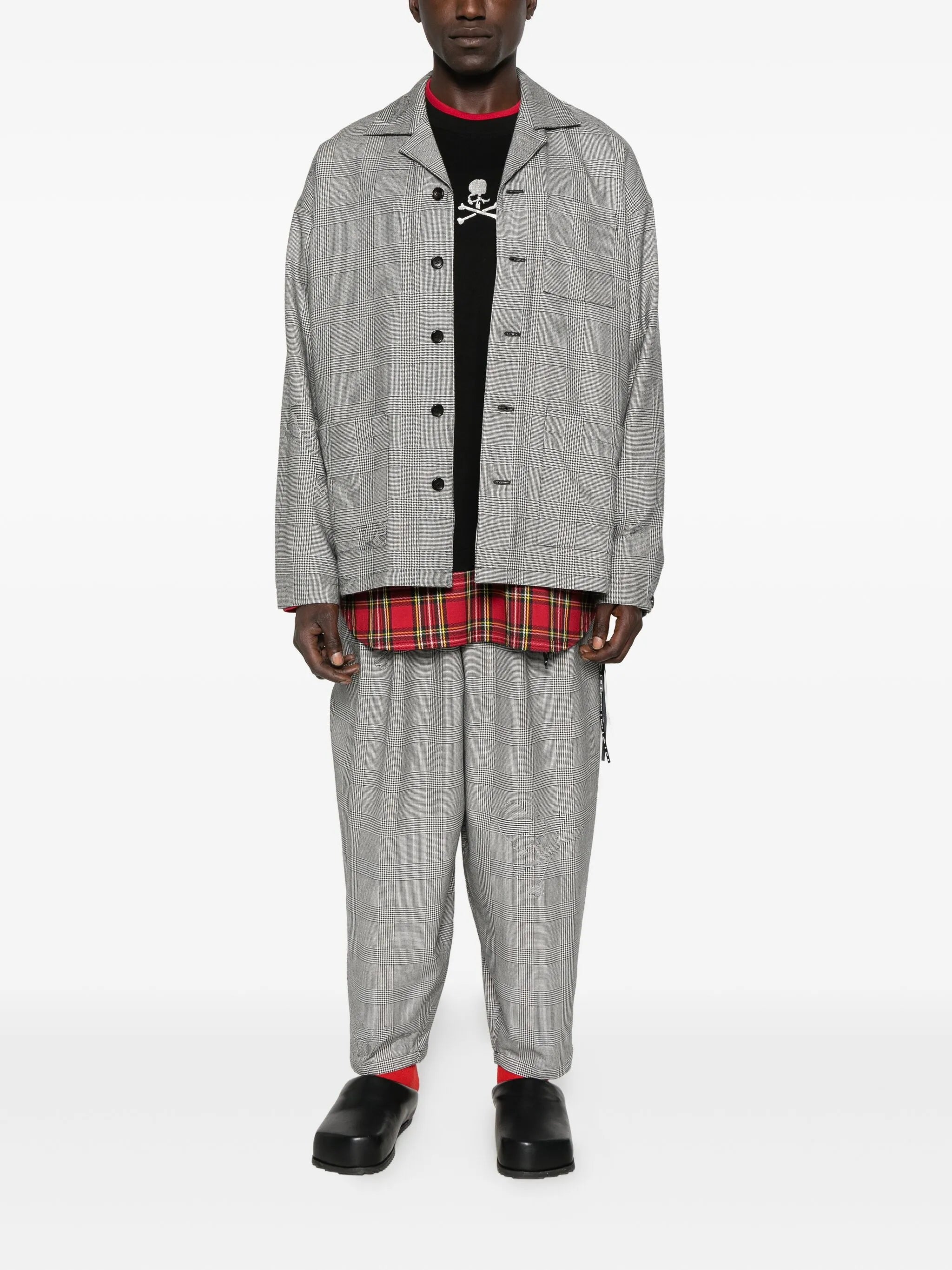 houndstooth-panel flannel pants