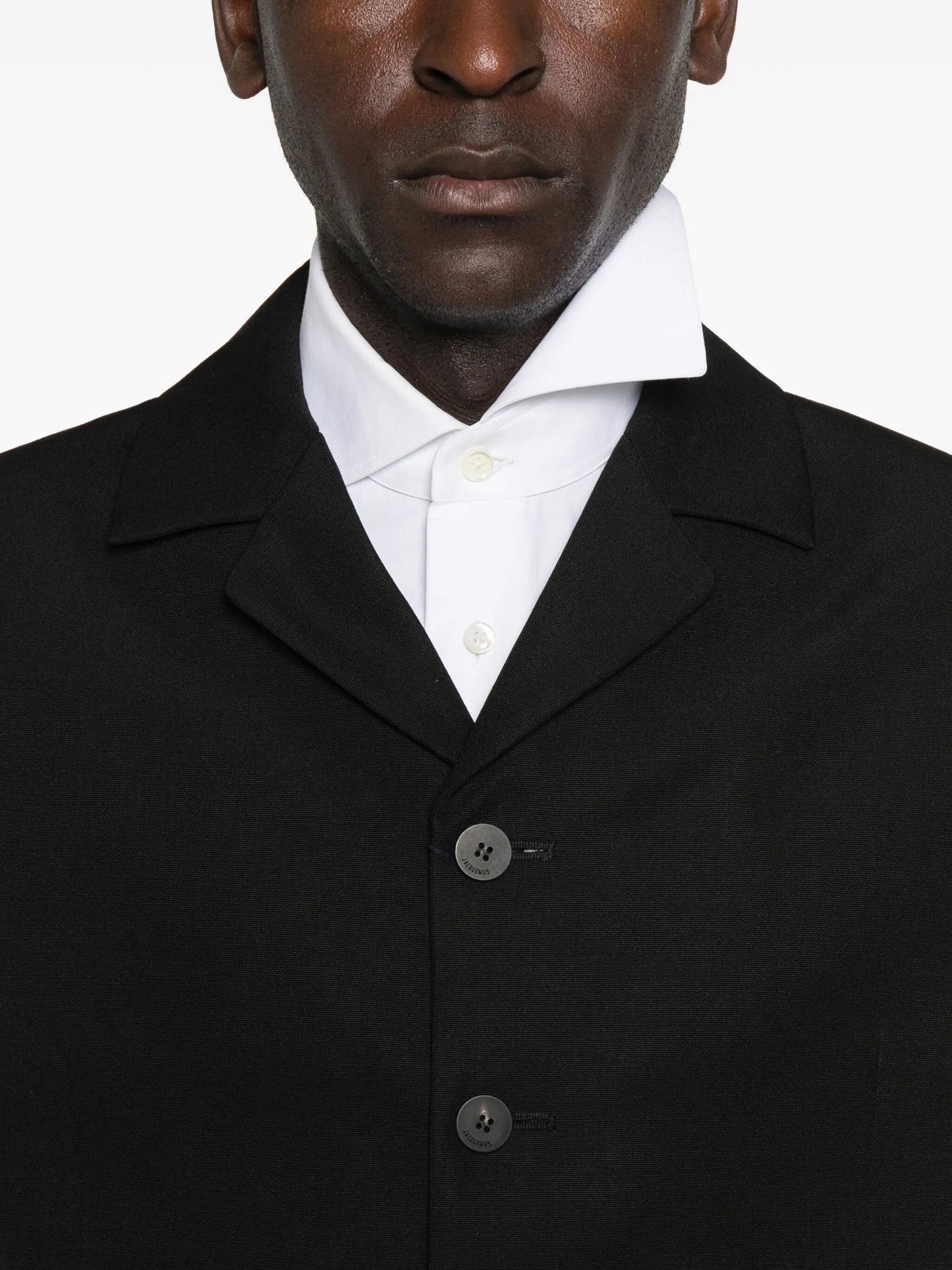 buttoned collarless blazer