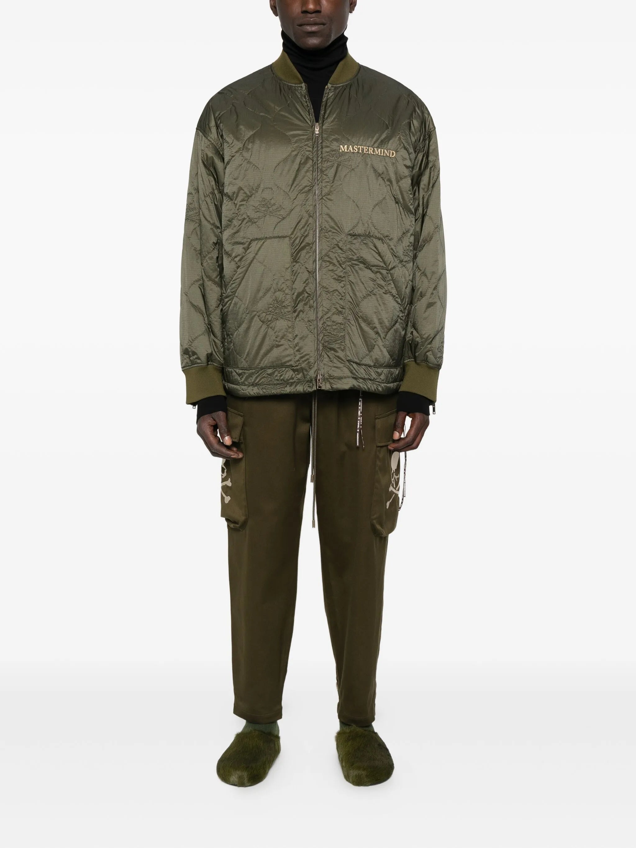 logo-embroidered quilted jacket