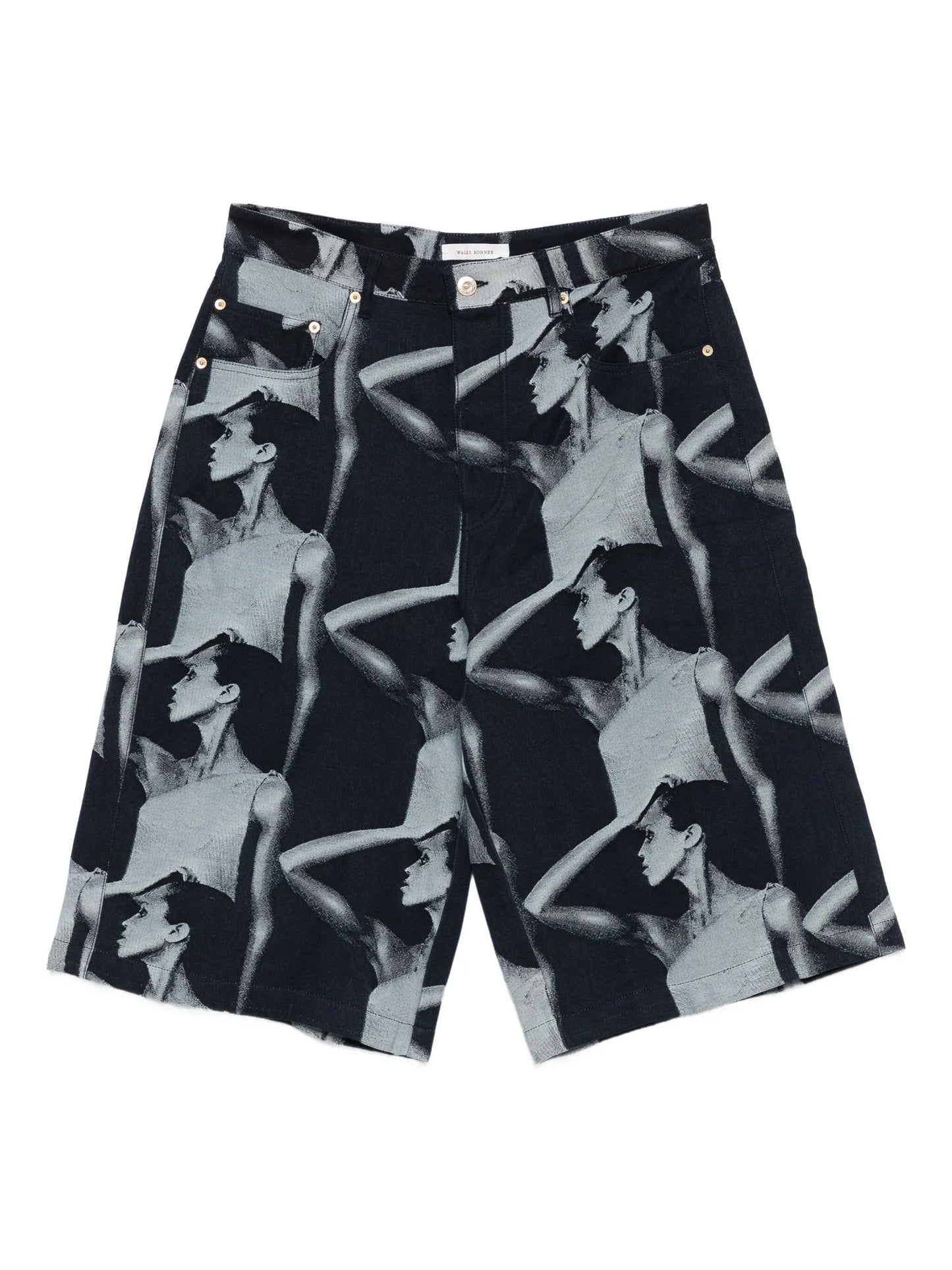 graphic-print denim shorts
