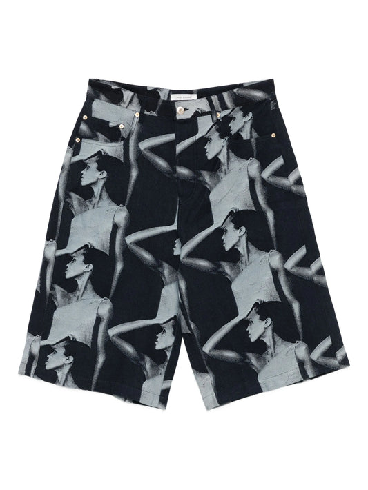 graphic-print denim shorts