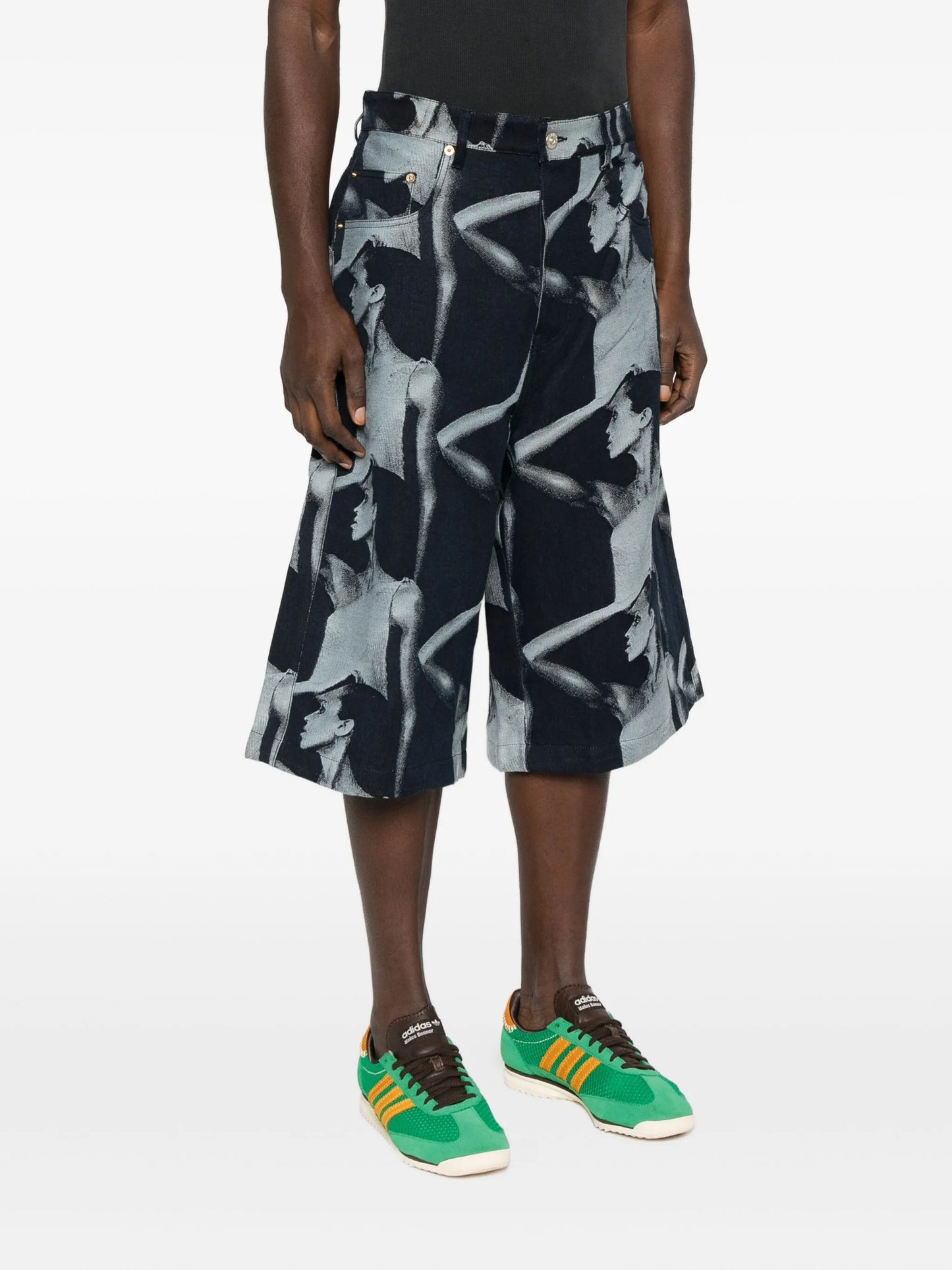 graphic-print denim shorts
