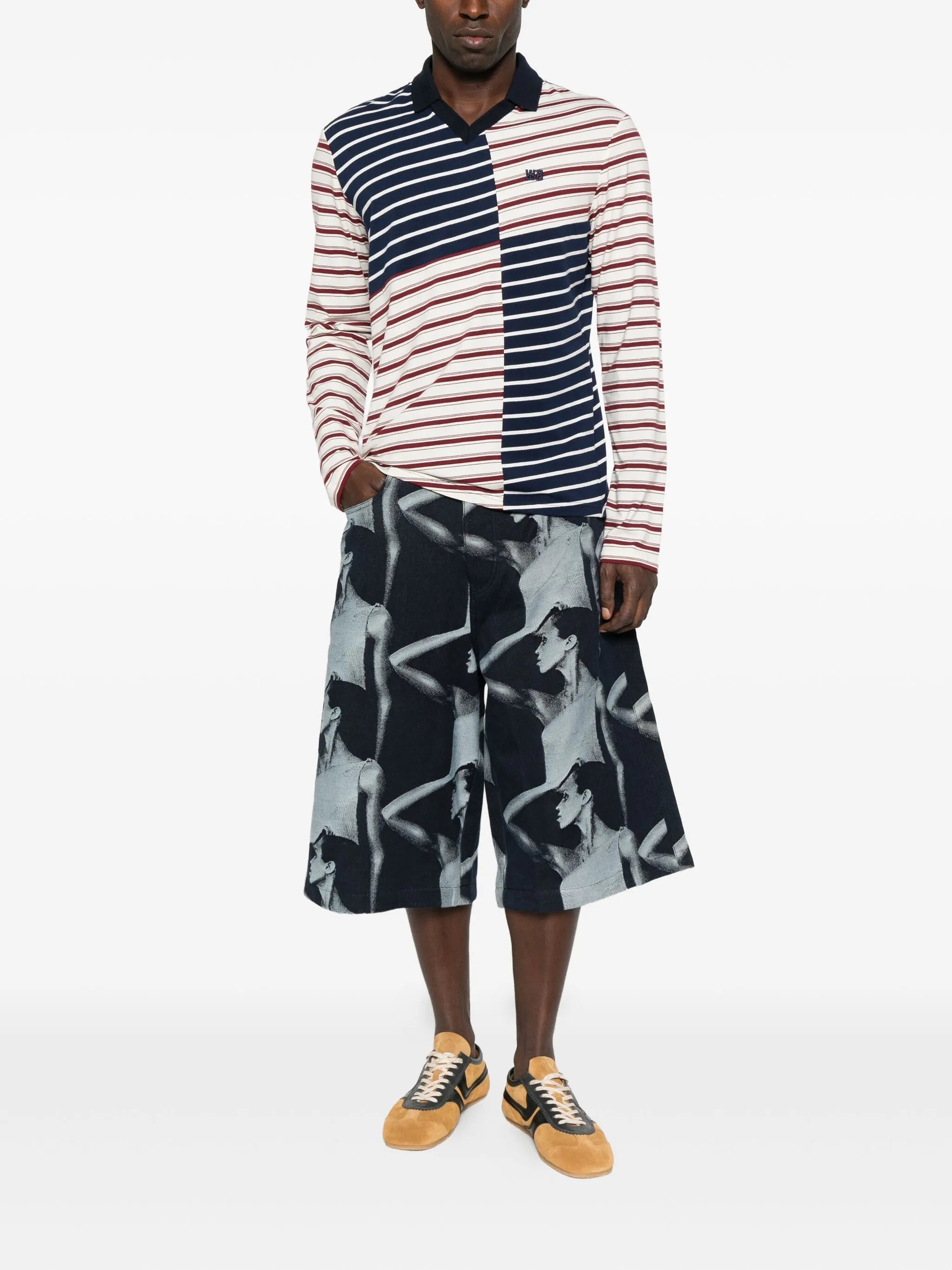 striped panelled T-shirt
