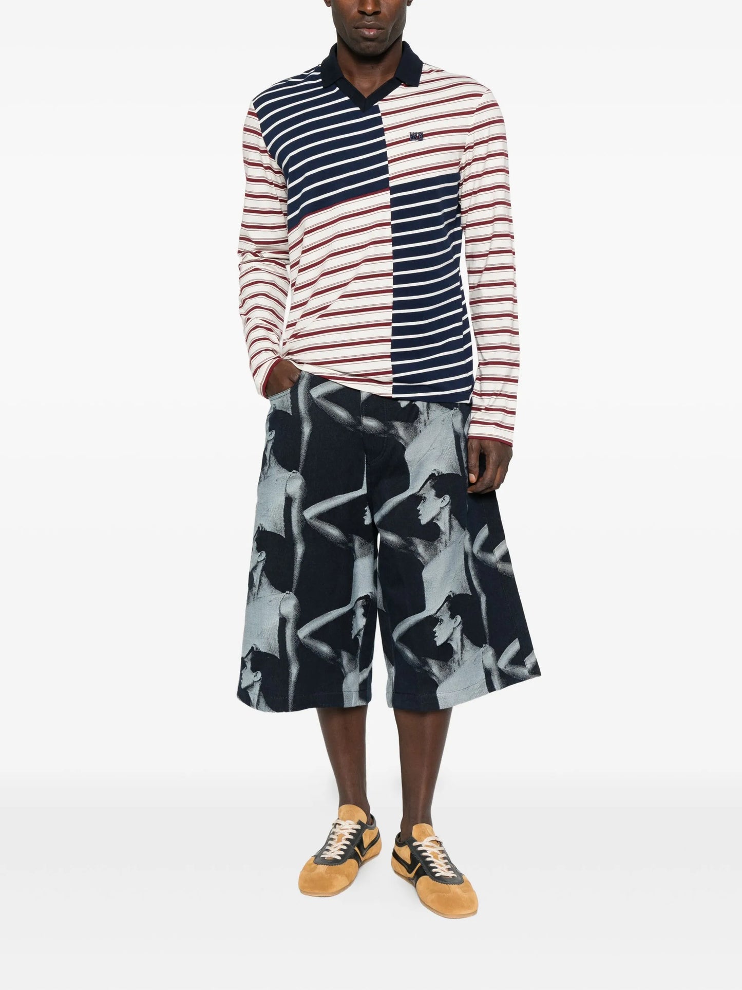 striped panelled T-shirt