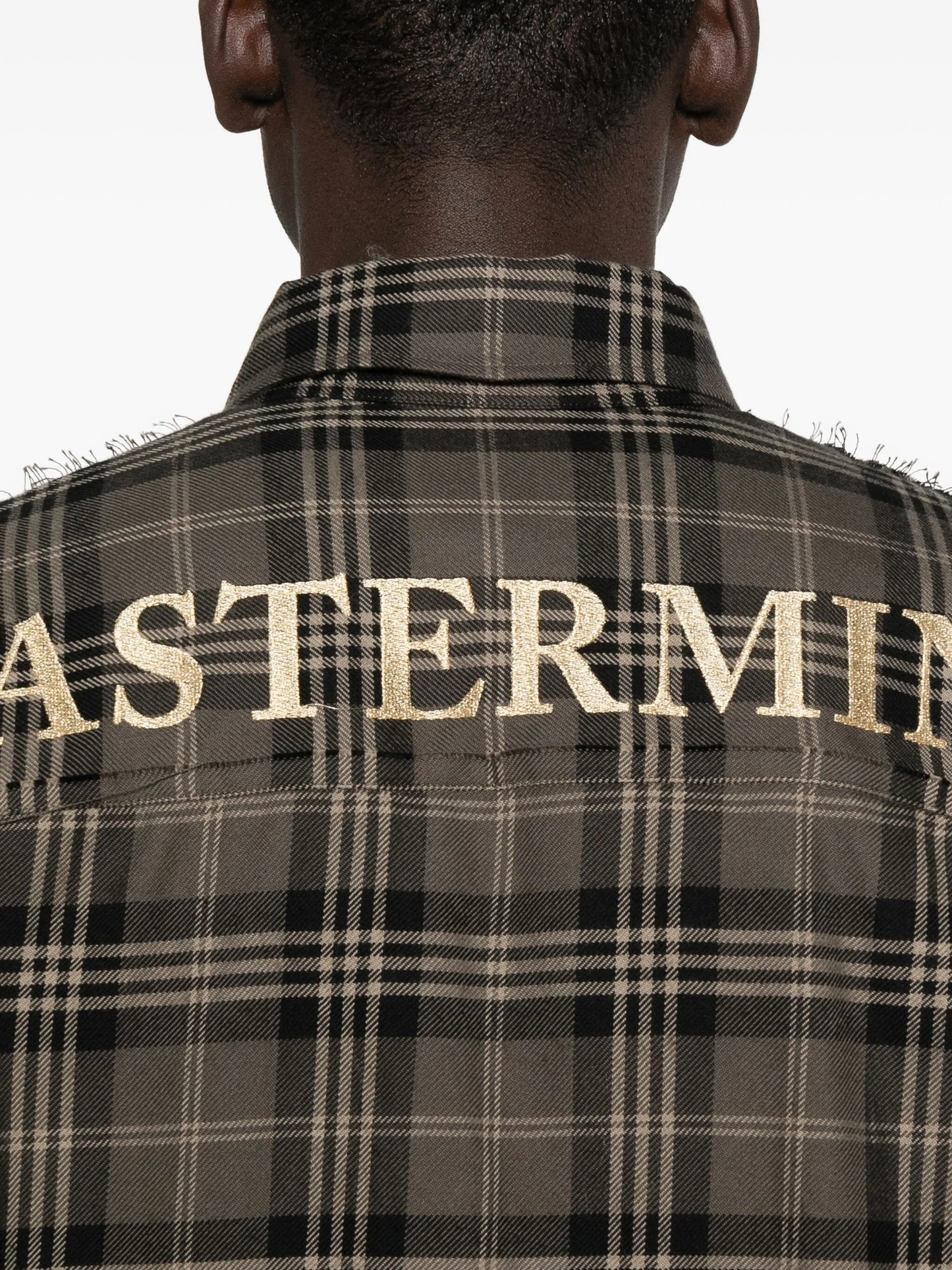 skull-embroidered plaid shirt