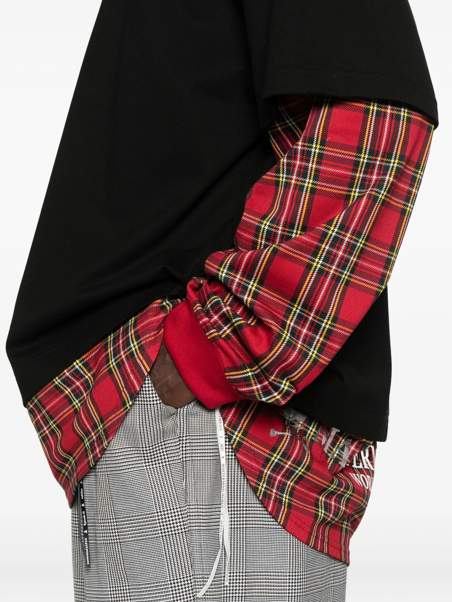 plaid layered long-sleeve T-shirt
