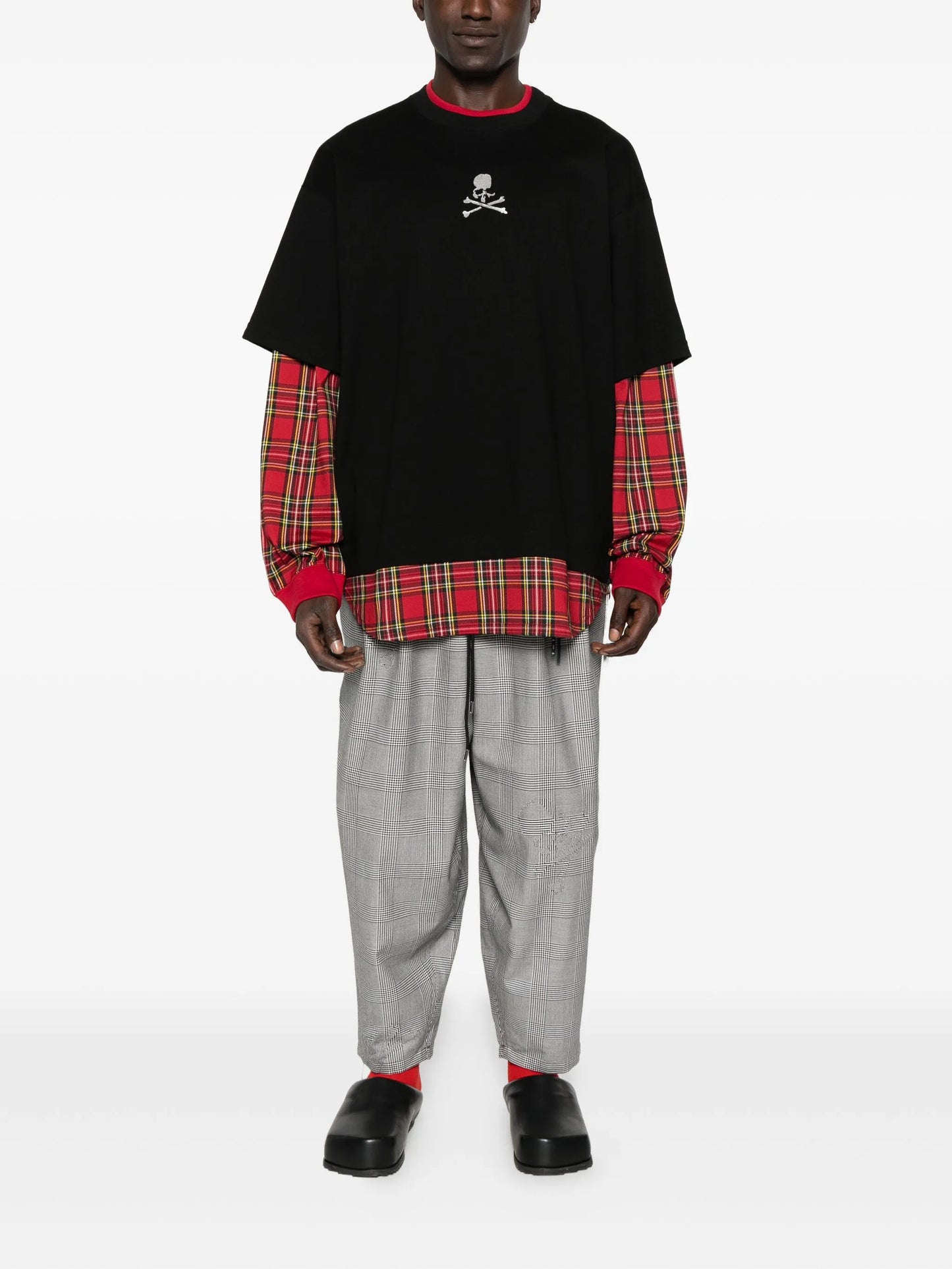 plaid layered long-sleeve T-shirt