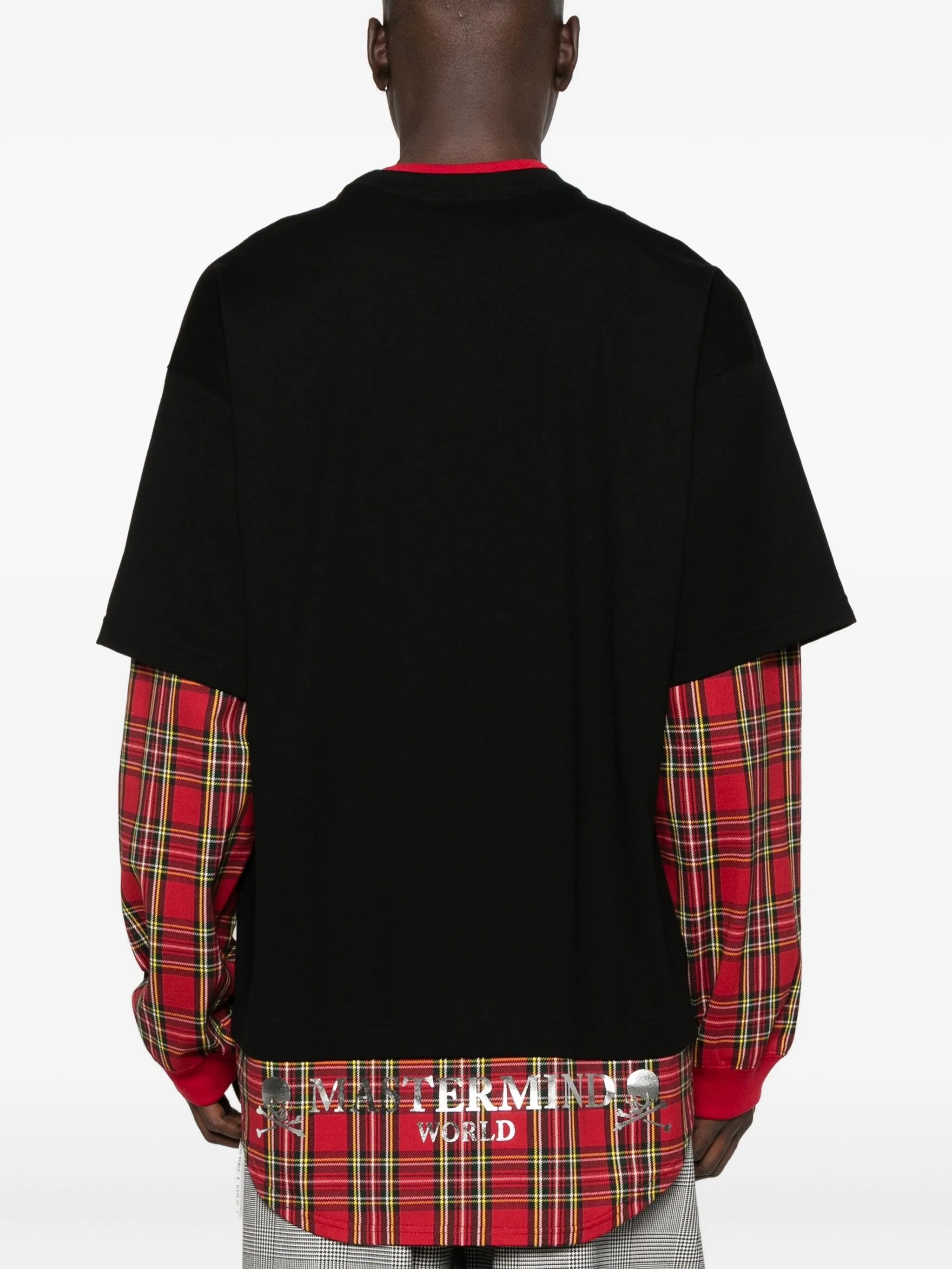 plaid layered long-sleeve T-shirt