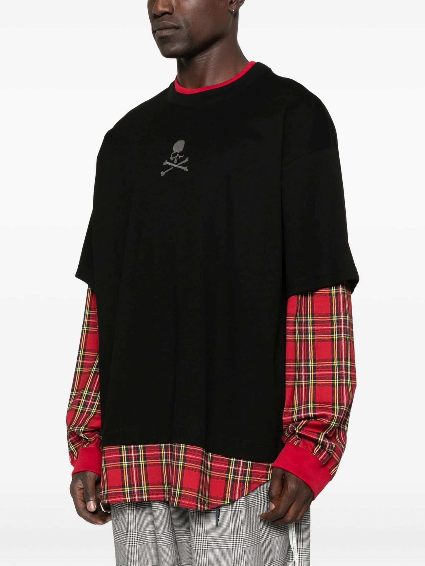 plaid layered long-sleeve T-shirt