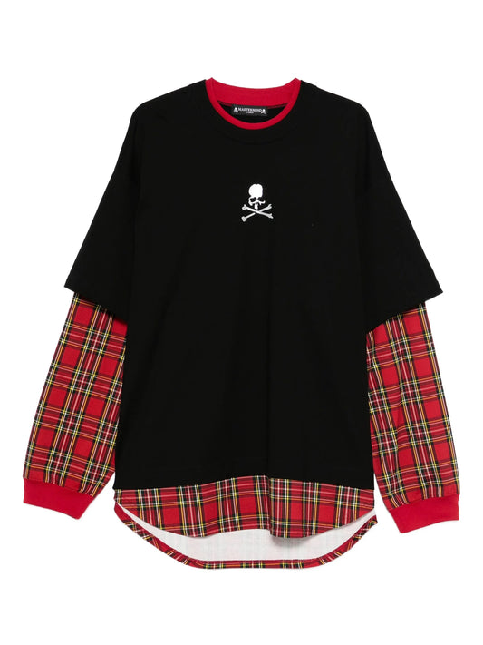 plaid layered long-sleeve T-shirt