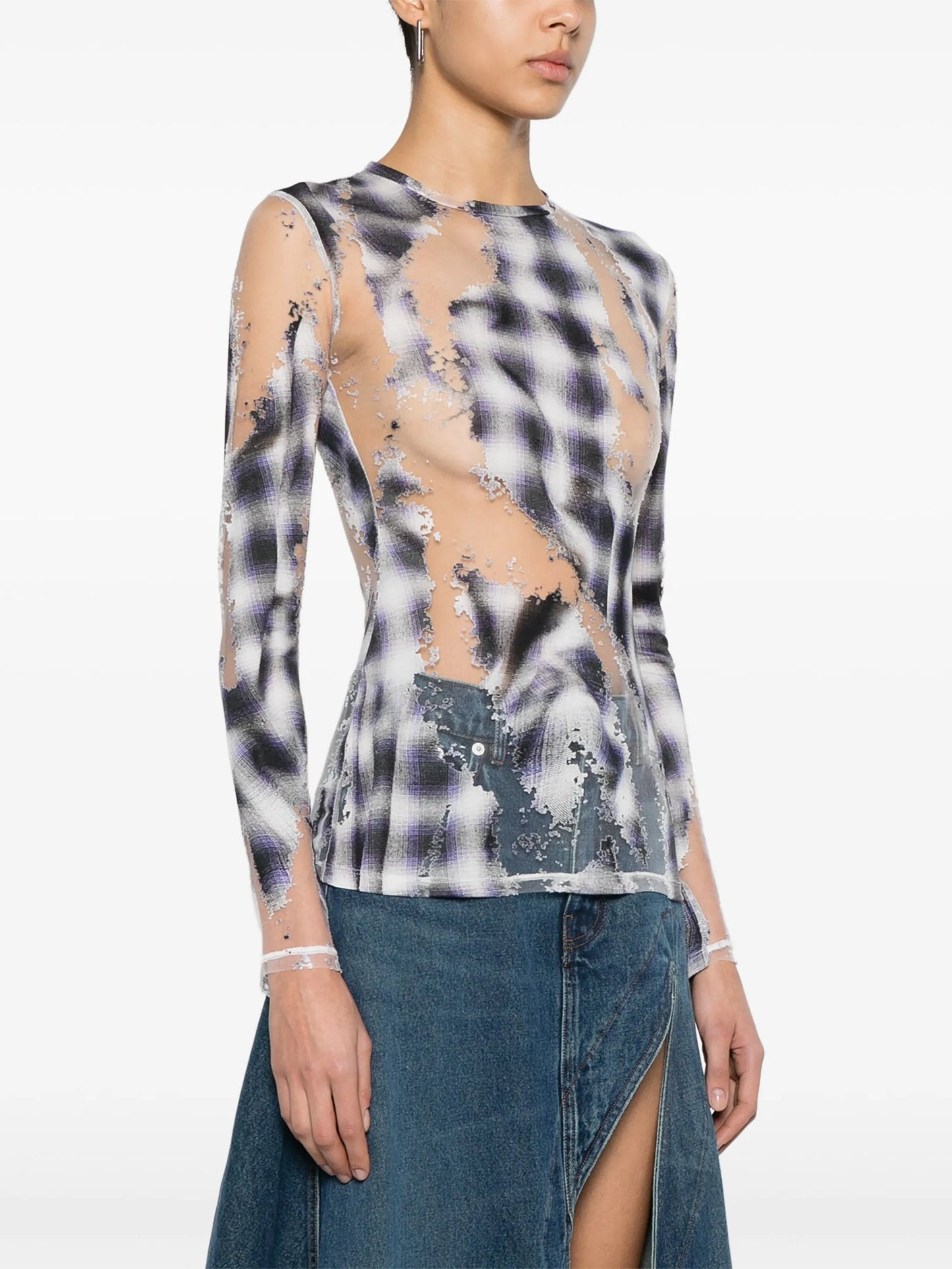 devoré-effect checked "Blue" top