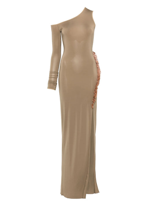 frill-detail asymmetric maxi dress