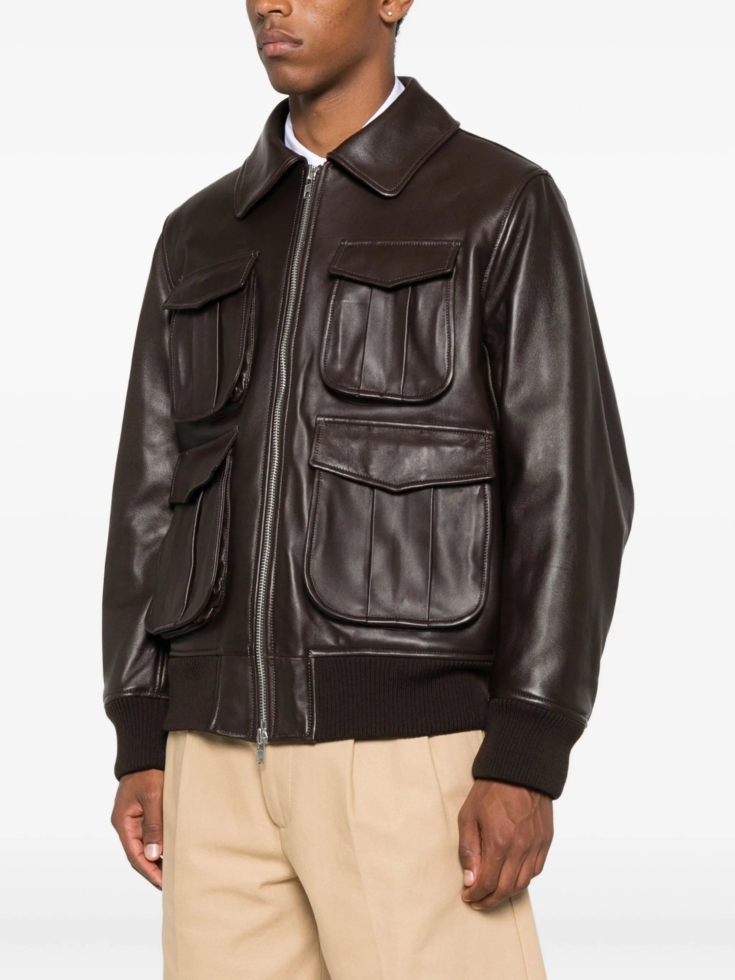 multiple-pocket lambskin leather jacket