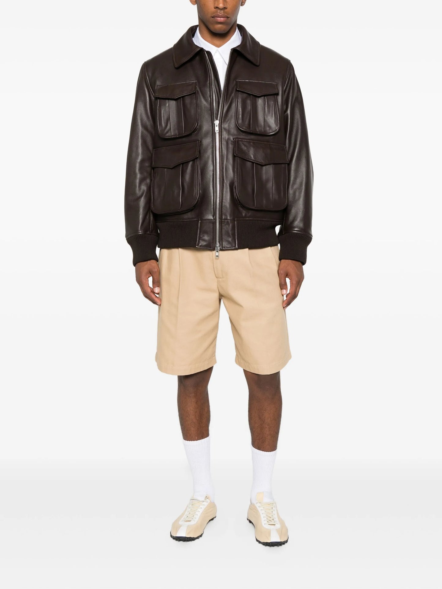 multiple-pocket lambskin leather jacket