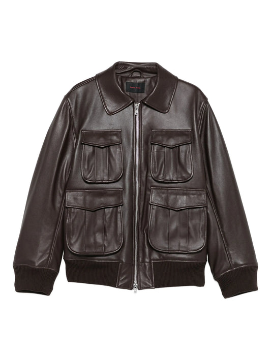 multiple-pocket lambskin leather jacket