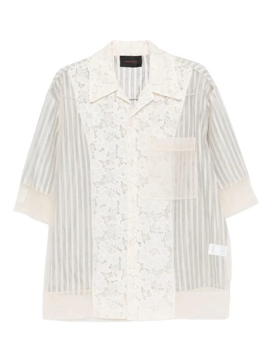 lace-panel striped shirt