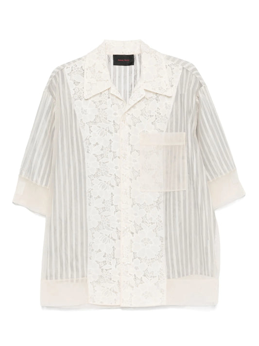lace-panel striped shirt